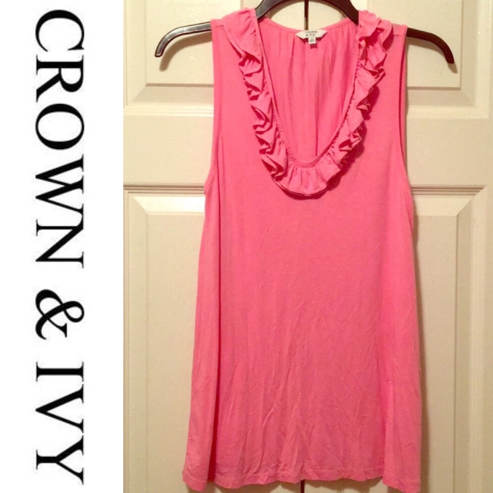 Crown & Ivy Light Pink Ruffled Neck Tank Top